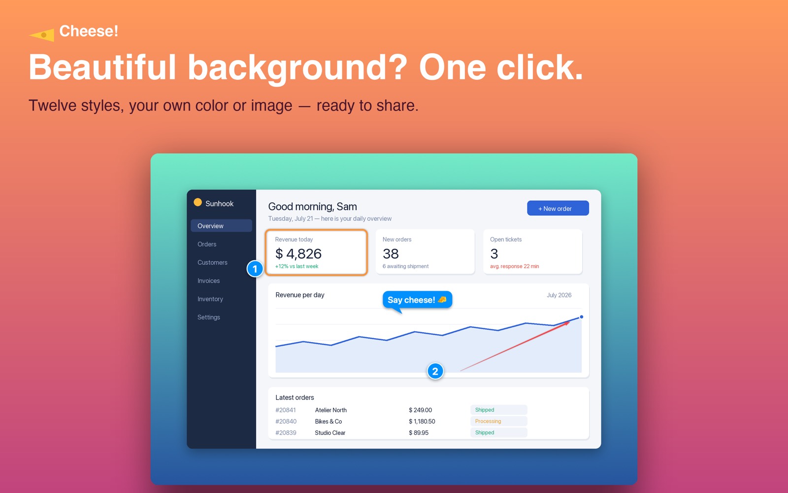 A screenshot placed on a colorful background with shadow and rounded corners